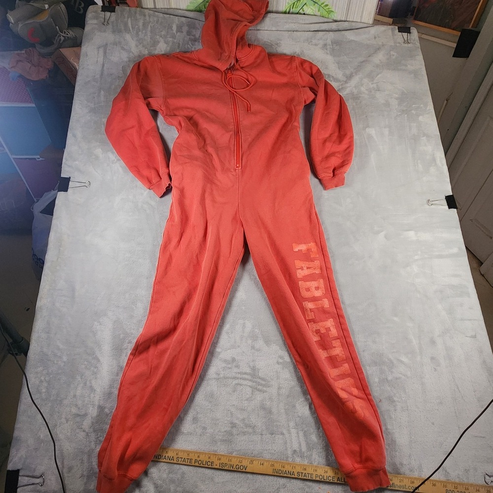 Fabletics Forever Fleece Hooded One Piece Jumpsuit Red Women's Small Cozy Lounge